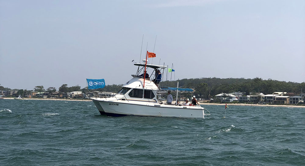 Allen Flag Flying on Start Boat