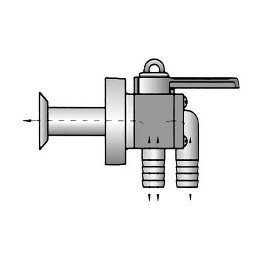 Flush thru-hull valve 90° hose barb + 90° barb 1-1/2 inch