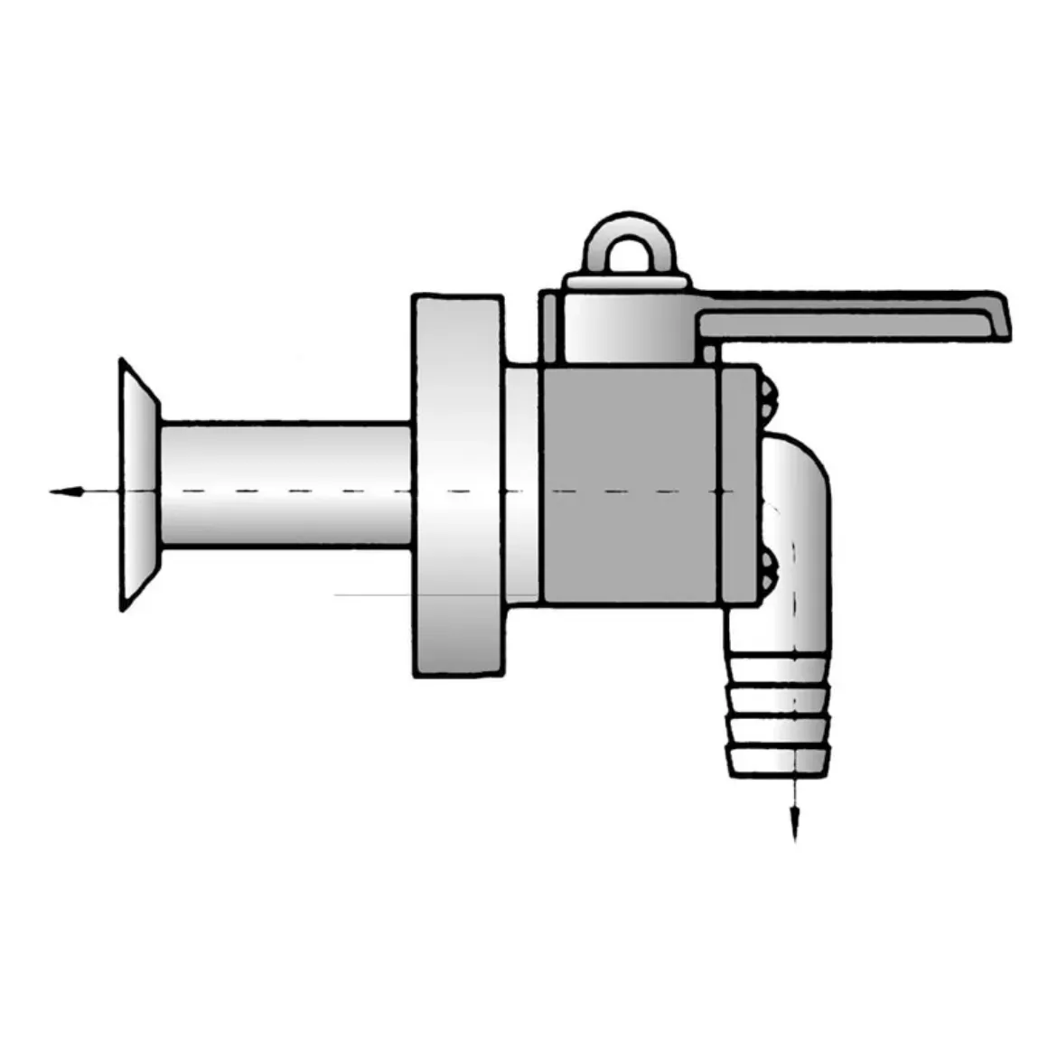 Picture of Mushroom thru-hull valve 90° hose barb + 90° barb 1 inch