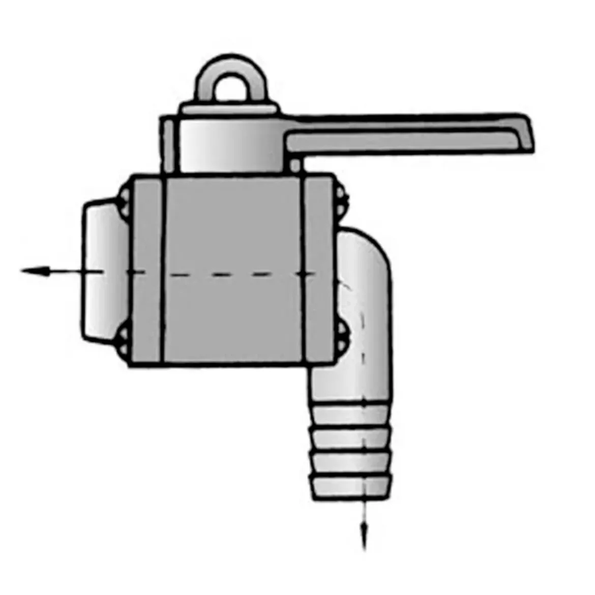 Picture of Straight body valve Female thread to 90° hose barb 2 inch