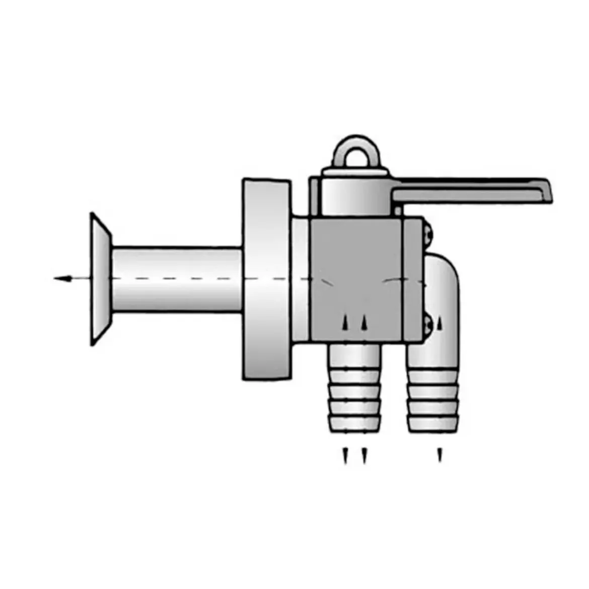 Picture of Flush thru-hull valve 90° hose barb + 90° barb 2 inch