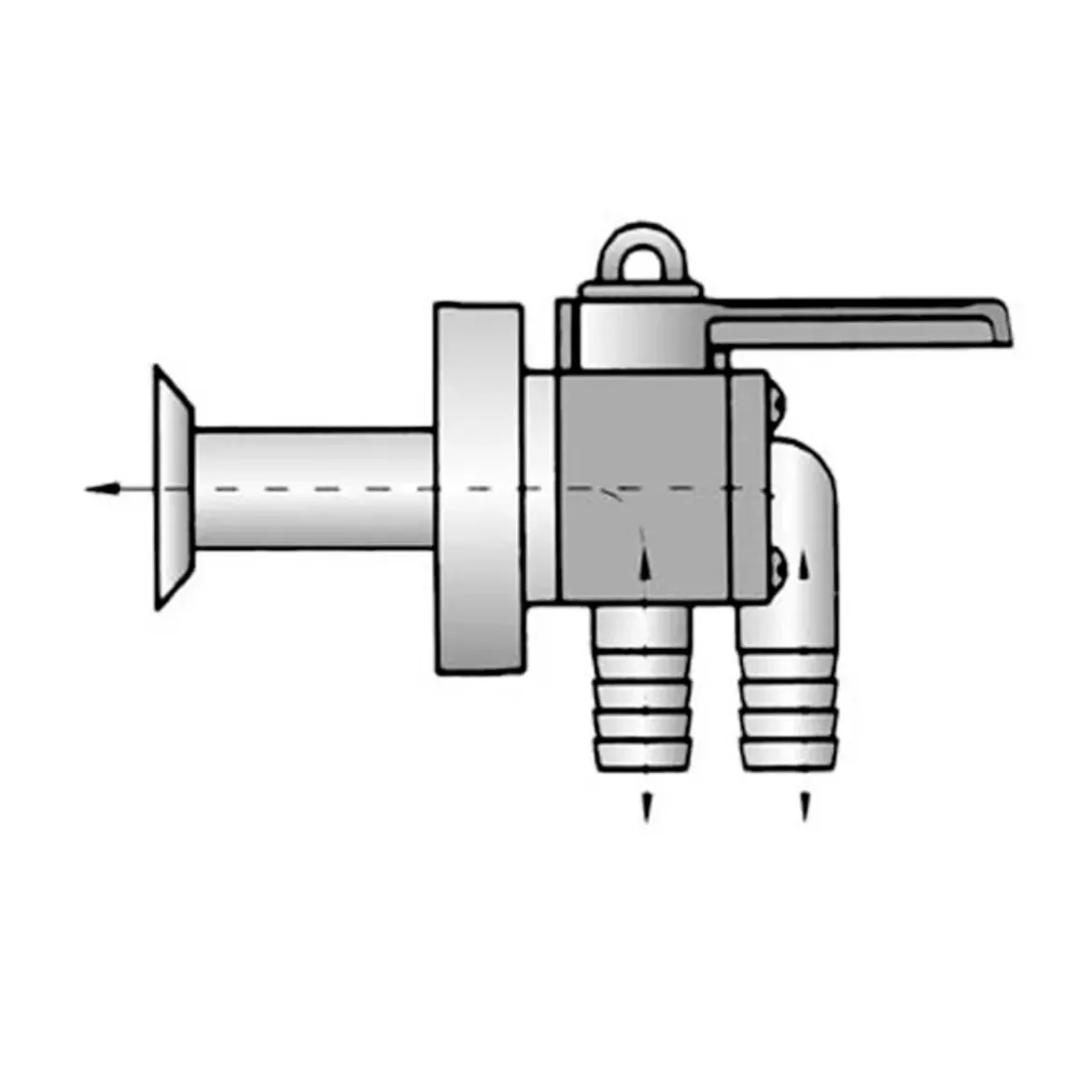 Picture of Mushroom screened thru-hull valve 90° hose barb + 90° barb 1 inch