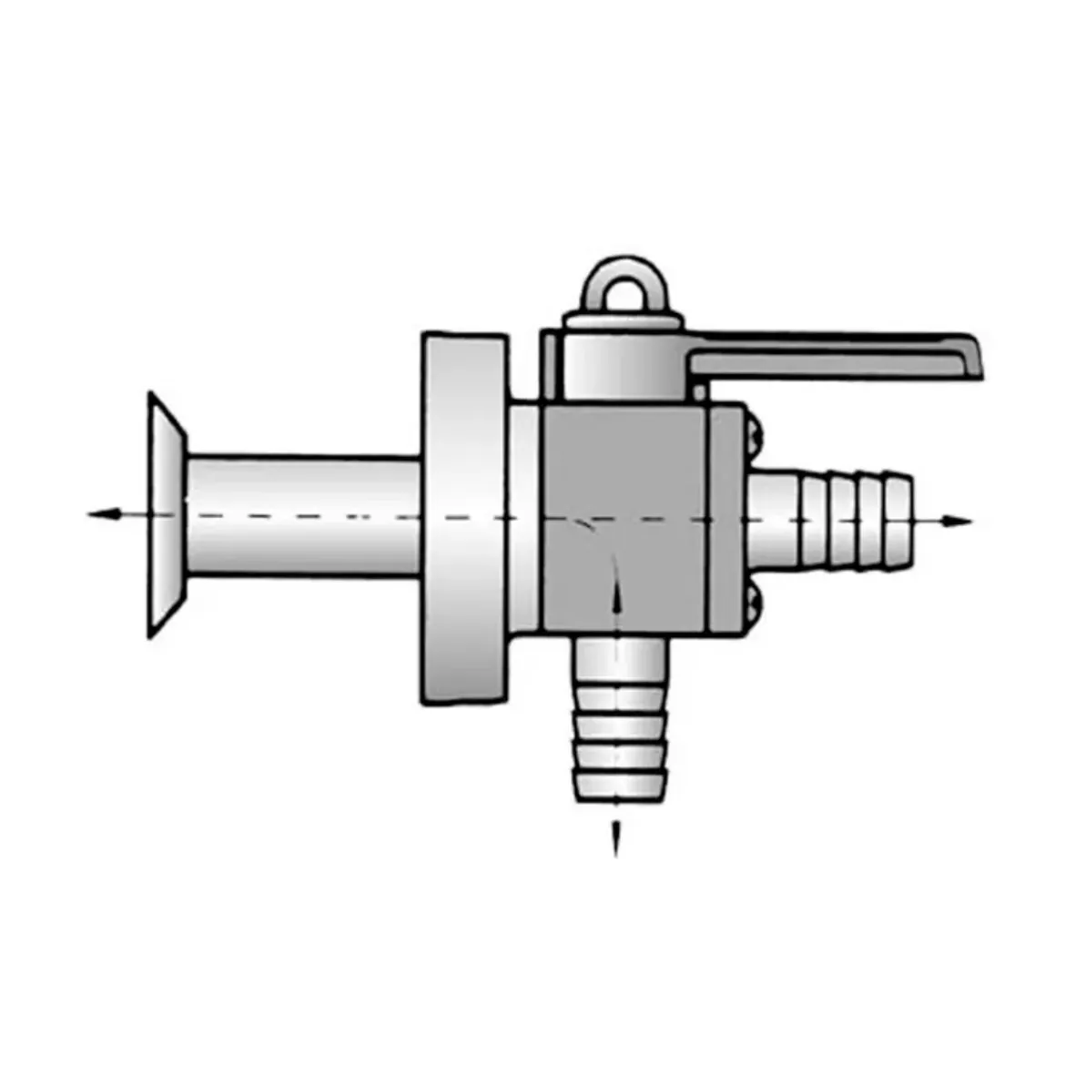 Picture of Flush thru-hull valve 90° hose barb + straight barb 1-1/4 inch