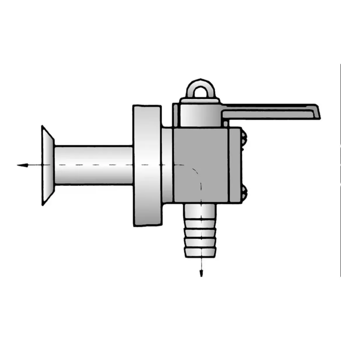 Picture of Mushroom thru-hull valve 90°hose barb + blank cap 1/2 inch